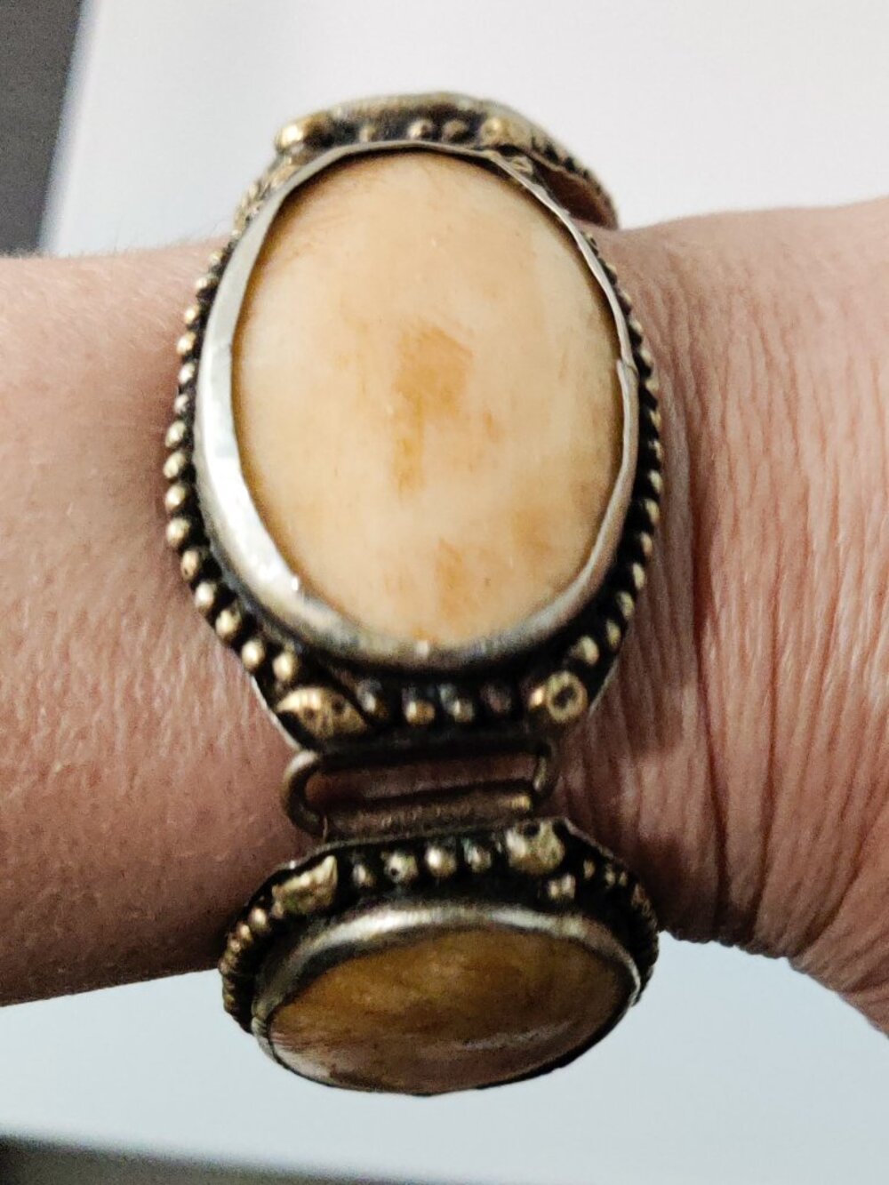 Southwestern Style Vintage Bone Cabochon Panel Bracelet